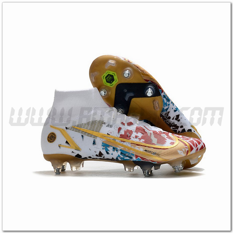 Nike Scarpe da Calcio Mercurial Superfly VIII Elite SG PRO Anti Clog Bianco