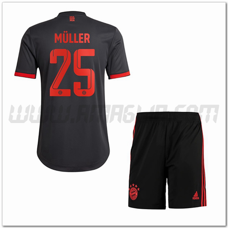 Kit Maglia M鑴篖LER #25 Bayern Monaco Bambino Terza 2022 2023