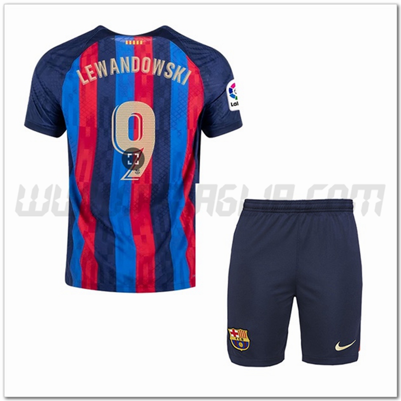 Kit Maglia LEWANDOWSKI #9 FC Barcellona Bambino Prima 2022 2023