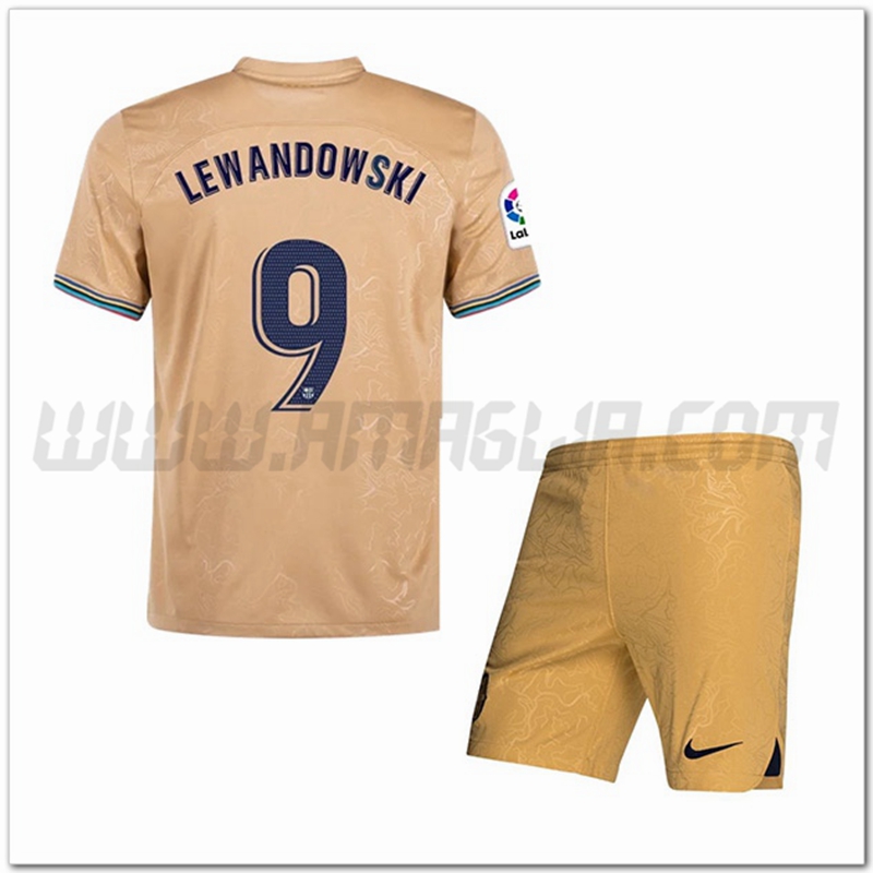 Kit Maglia LEWANDOWSKI #9 FC Barcellona Bambino Seconda 2022 2023