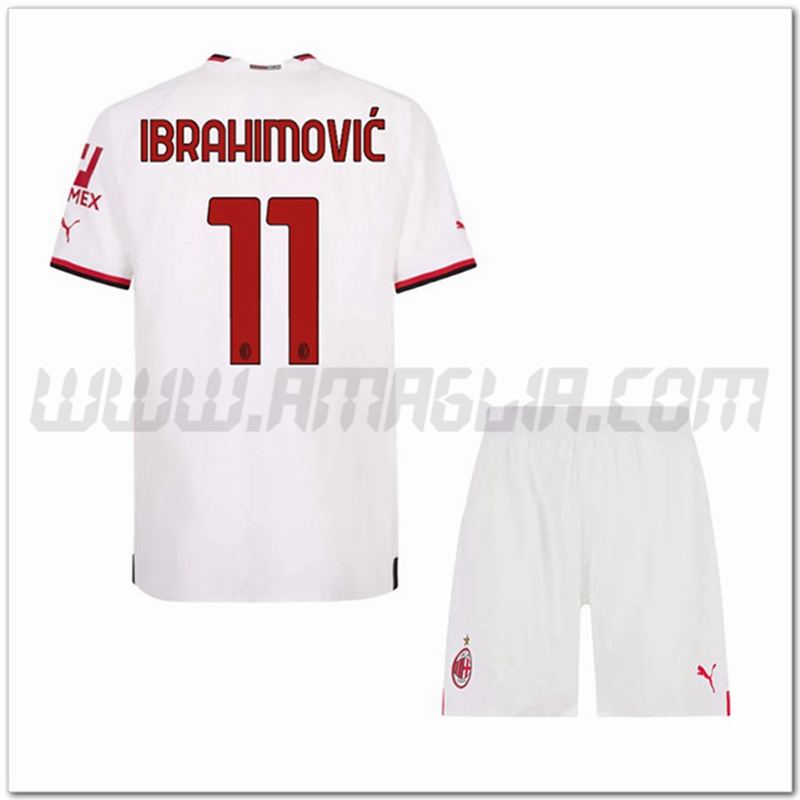 Kit Maglia IBRAHIMOVI鑶?#11 AC Milan Bambino Seconda 2022 2023