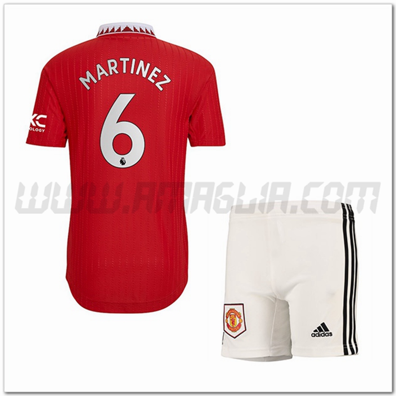 Kit Maglia MART鑴EZ #6 Manchester United Bambino Prima 2022 2023