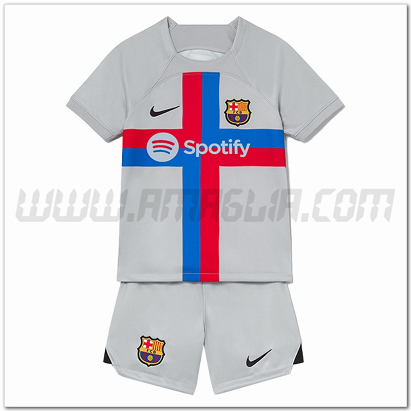 Nuovo Kit Maglia FC Barcellona Bambino Terza 2022 2023