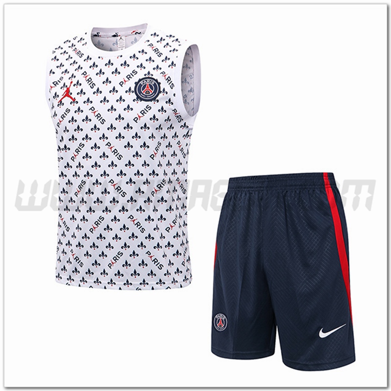 Canotta da Allenamento Jondan PSG + Pantaloncini Bianco/Nero 2022 2023