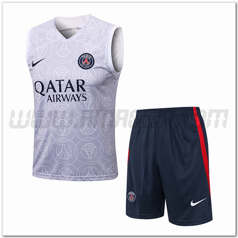 Canotta da Allenamento PSG + Pantaloncini Bianco/Grigio 2022 2023