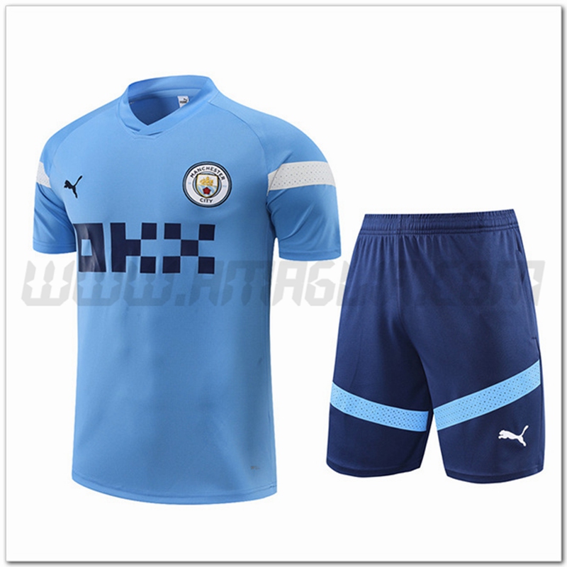 Maglia Allenamento Manchester City + Pantaloncini Blu 2022 2023