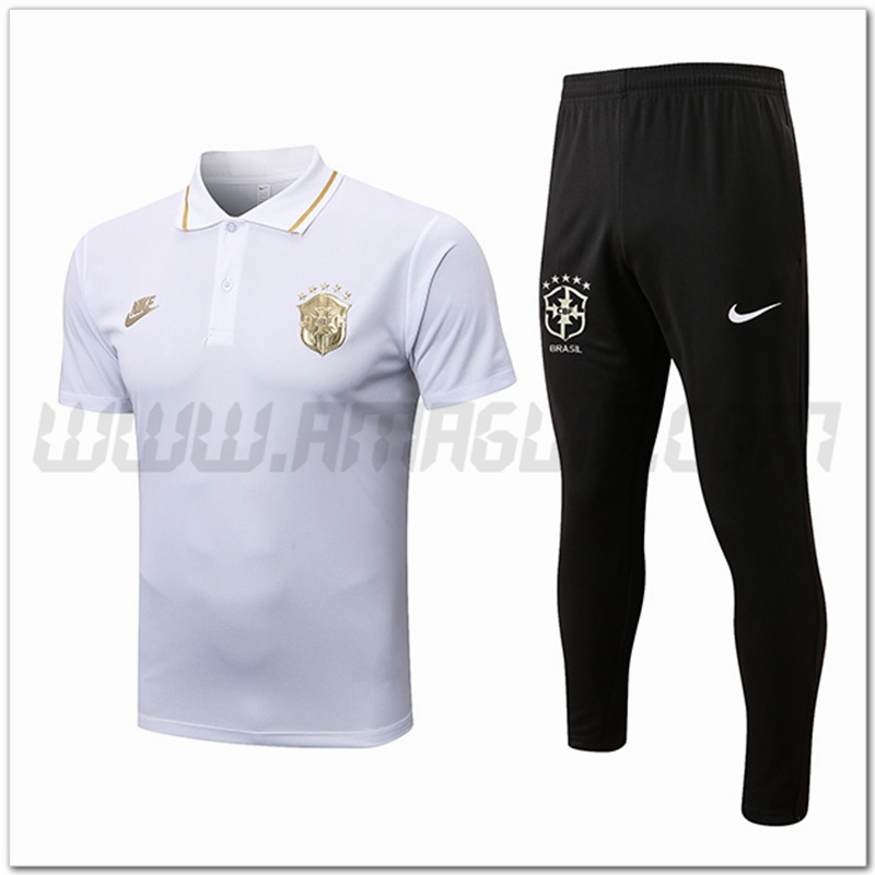Maglia Polo Brasile + Pantaloni Bianco 2022 2023