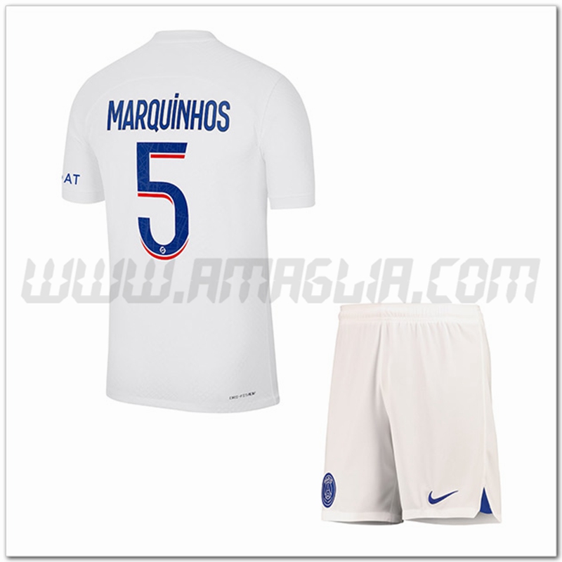 Kit Maglia MARQUINHOS #5 Paris PSG Bambino Terza 2022 2023