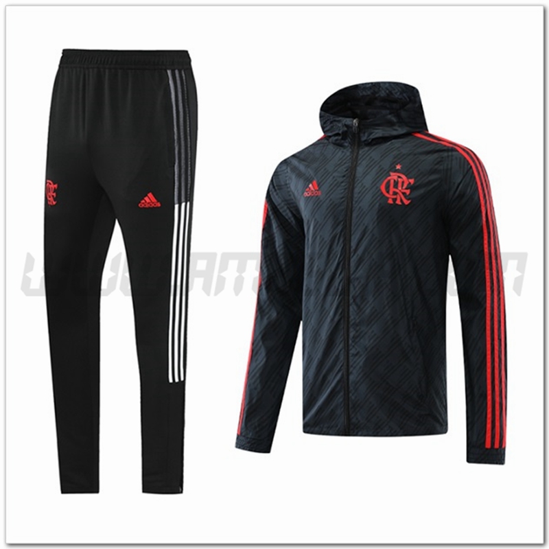 Tuta Giacca a Vento con Cappuccio Flamengo Nero/Rosso 2022 2023