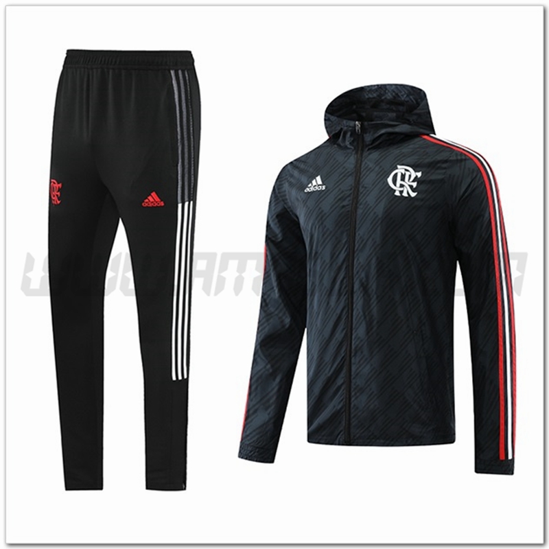 Tuta Giacca a Vento con Cappuccio Flamengo Nero 2022 2023