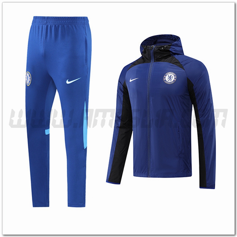 Tuta Giacca a Vento con Cappuccio FC Chelsea Nero/Blu 2022 2023