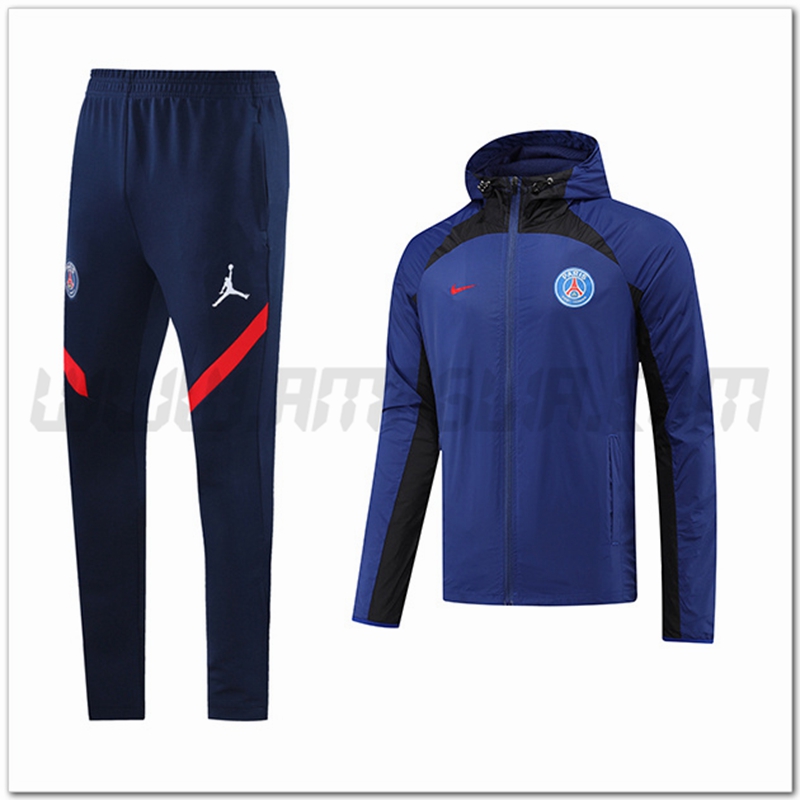 Tuta Giacca a Vento con Cappuccio PSG Nero/Blu 2022 2023