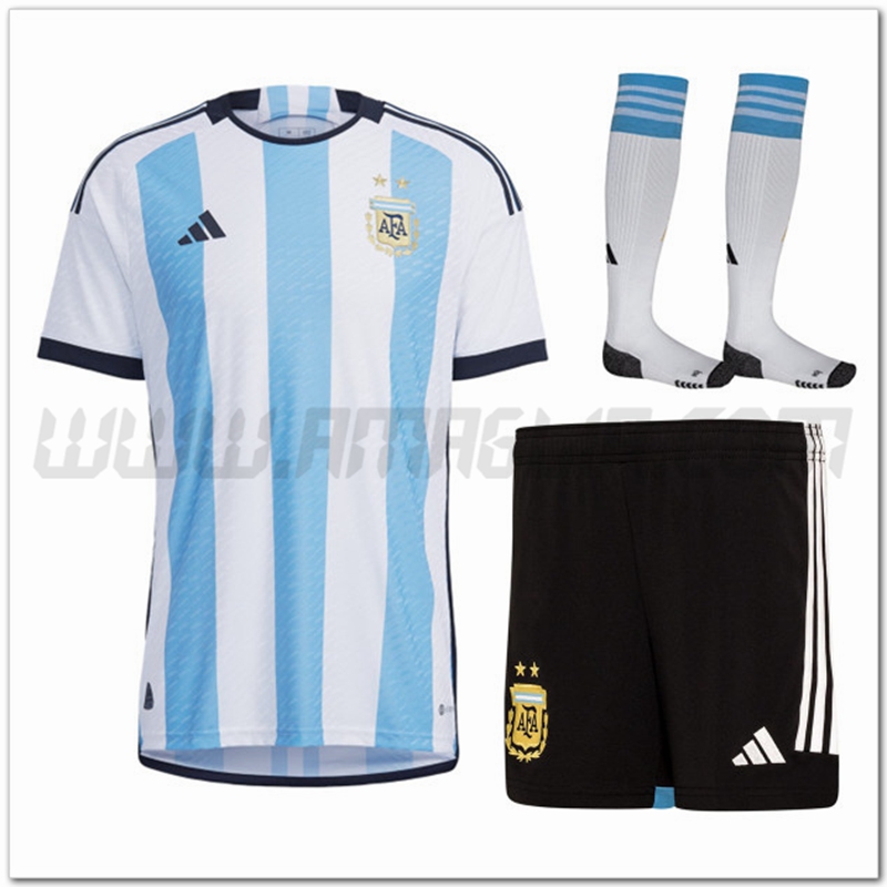 Kit Maglia Argentina Prima (Pantaloncini + Calzini) Mondiali 2022