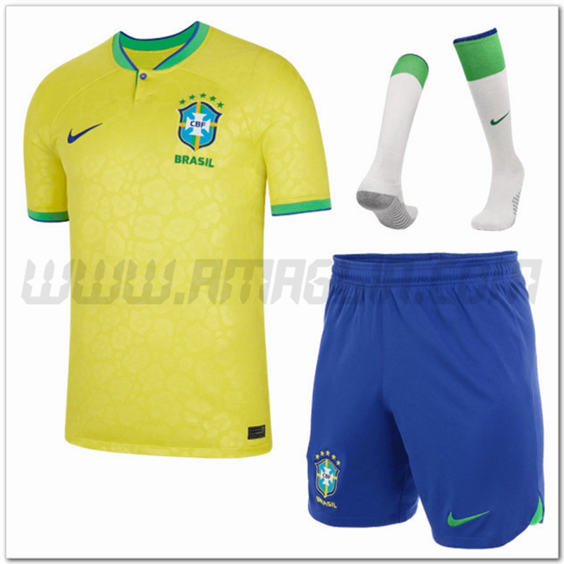 Kit Maglia Brasile Prima (Pantaloncini + Calzini) Mondiali 2022
