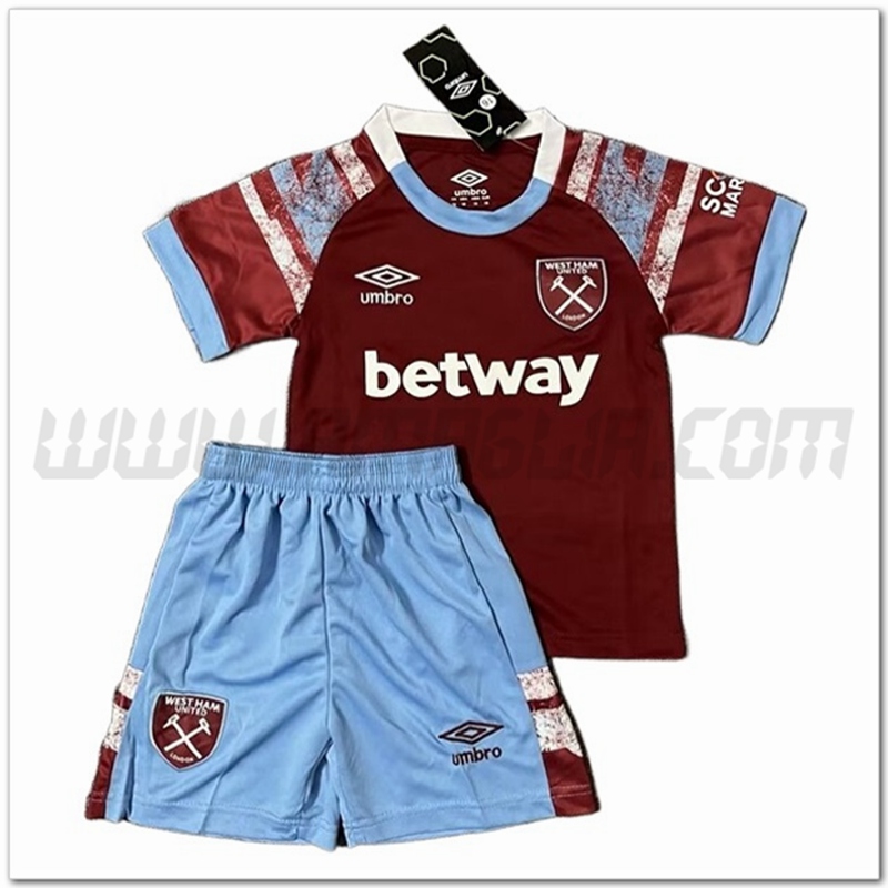 Nuovo Kit Maglia West Ham Bambino Prima 2022 2023