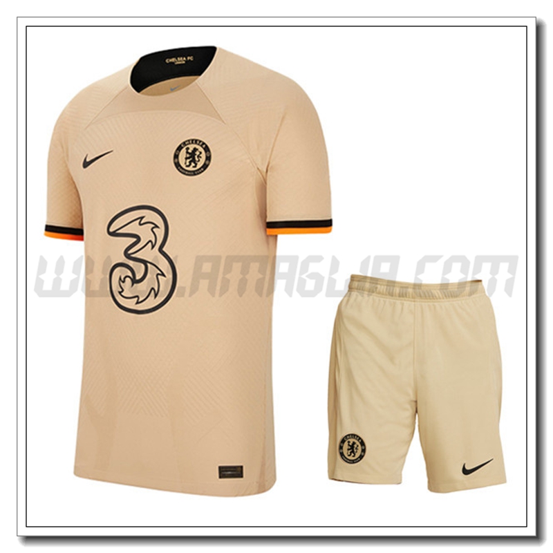 Kit Maglia FC Chelsea Terza + Pantaloncini 2022 2023 Beige