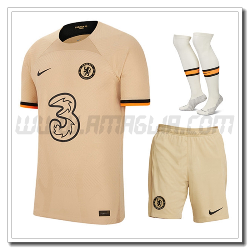 Kit Maglia FC Chelsea Terza (Pantaloncini + Calzini) 2022 2023 Beige