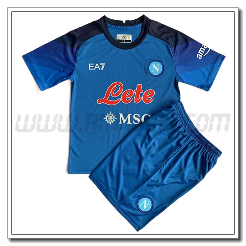 Nuovo Kit Maglia SSC Napoli Bambino Prima 2022 2023 Blu