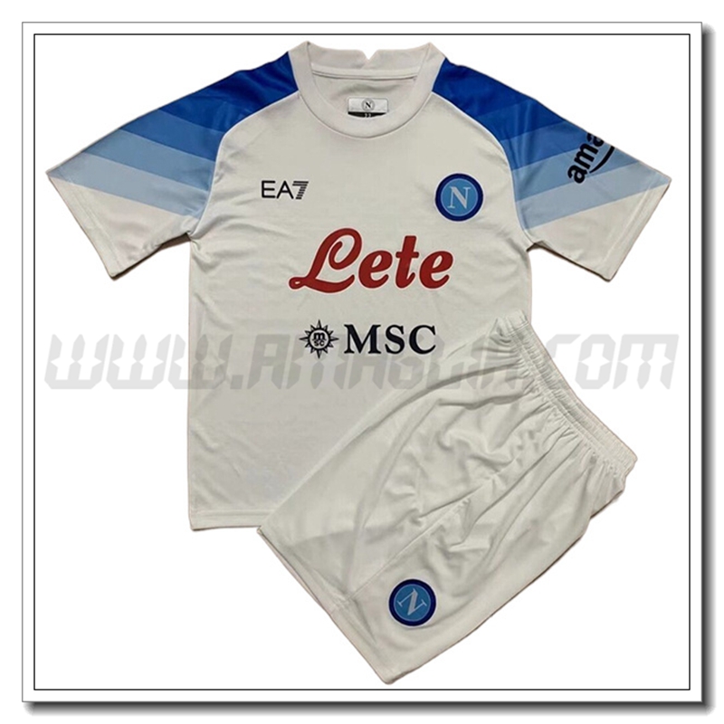 Nuovo Kit Maglia SSC Napoli Bambino Seconda 2022 2023 Bianco