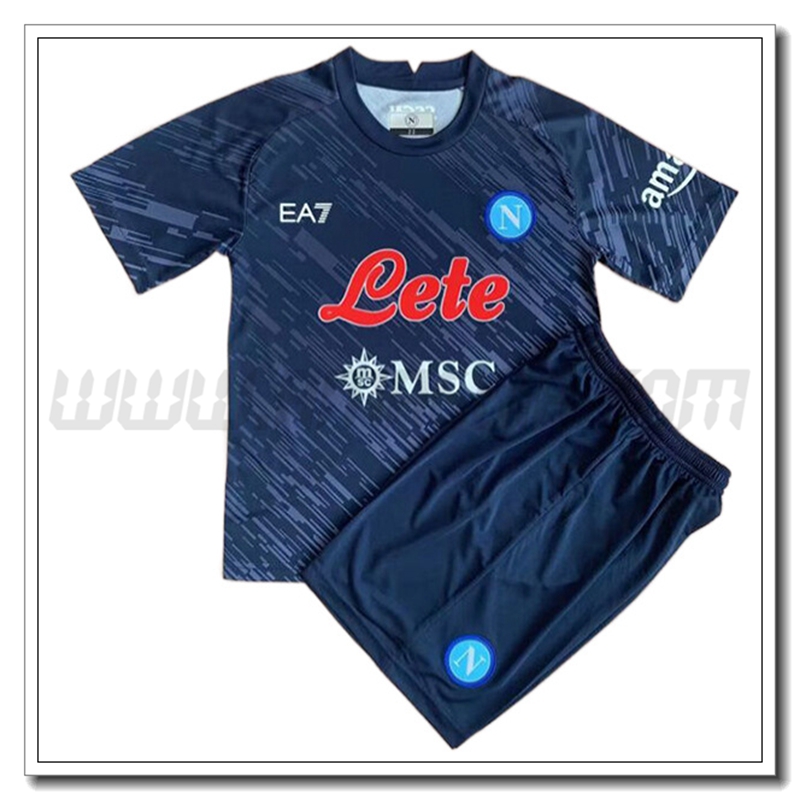 Nuovo Kit Maglia SSC Napoli Bambino Terza 2022 2023 Nero