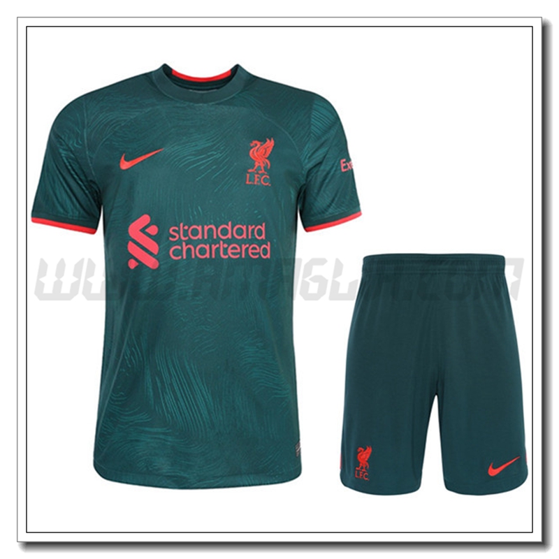 Nuovo Kit Maglia FC Liverpool Bambino Terza 2022 2023 Verde