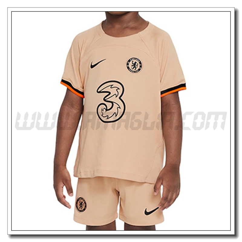 Nuovo Kit Maglia FC Chelsea Bambino Terza 2022 2023 Beige