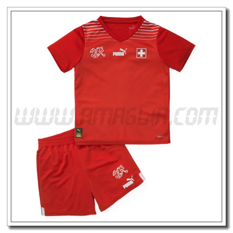 Nuovo Kit Maglia Svizzera Bambino Prima 2022 2023 Rosso
