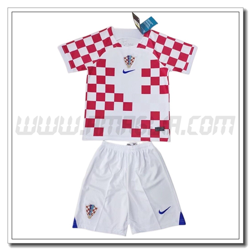 Nuovo Kit Maglia Croazia Bambino Prima 2022 2023 Rosso Bianco