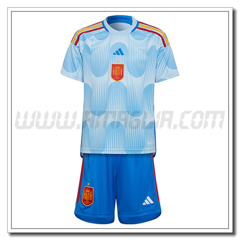 Nuovo Kit Maglia Spagna Bambino Seconda 2022 2023 Blu