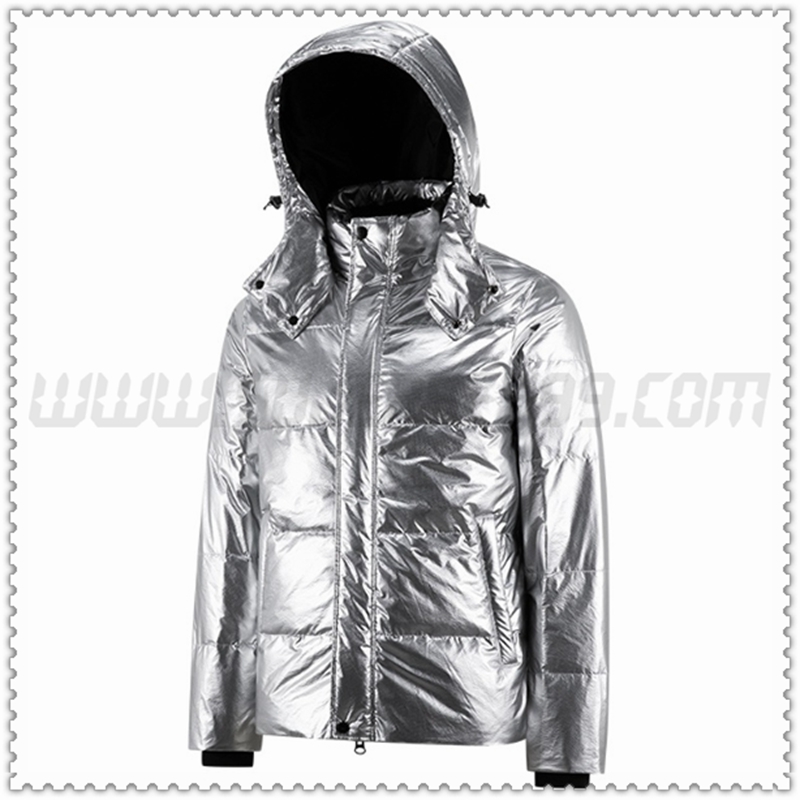 Nuovo Piumino con cappuccio Accucciarsi Corto Moda D'argento 2022