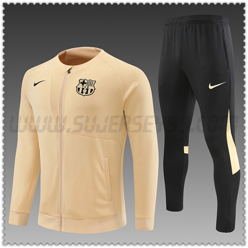 Tuta Allenamento Giacca FC Barcellona Bambino Beige 2022 2023