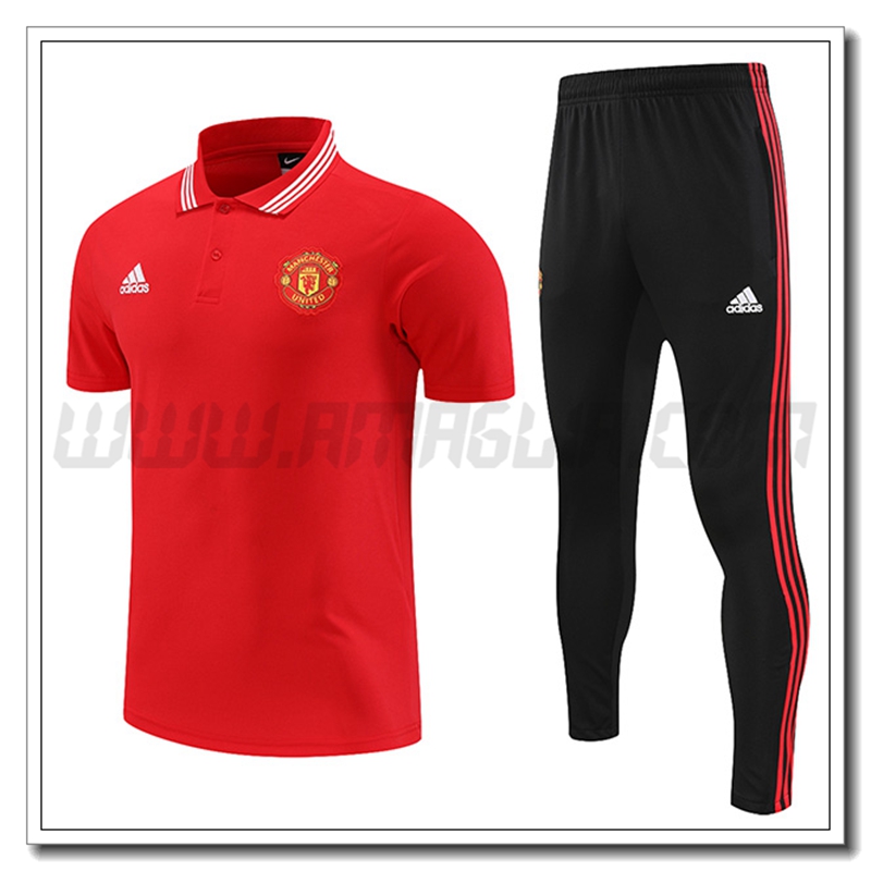 Maglia Polo Manchester United + Pantaloni Rosso 2022 2023