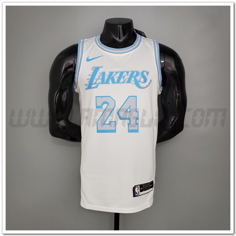 Maglia Los Angeles Lakers (Bryant #24) Bianco Encolure Ronde Retro Limitata
