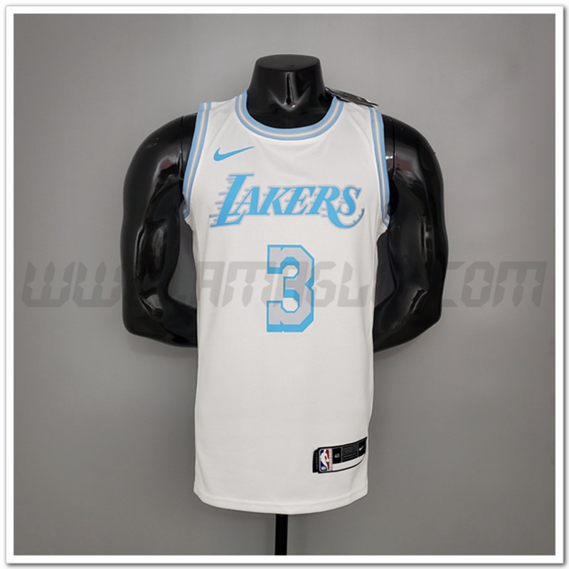 Maglia Los Angeles Lakers (Davis #3) Bianco Encolure Ronde Retro Limitata