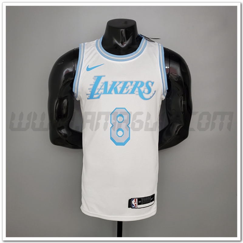 Maglia Los Angeles Lakers (Bryant #8) Bianco Encolure Ronde Retro Limitata