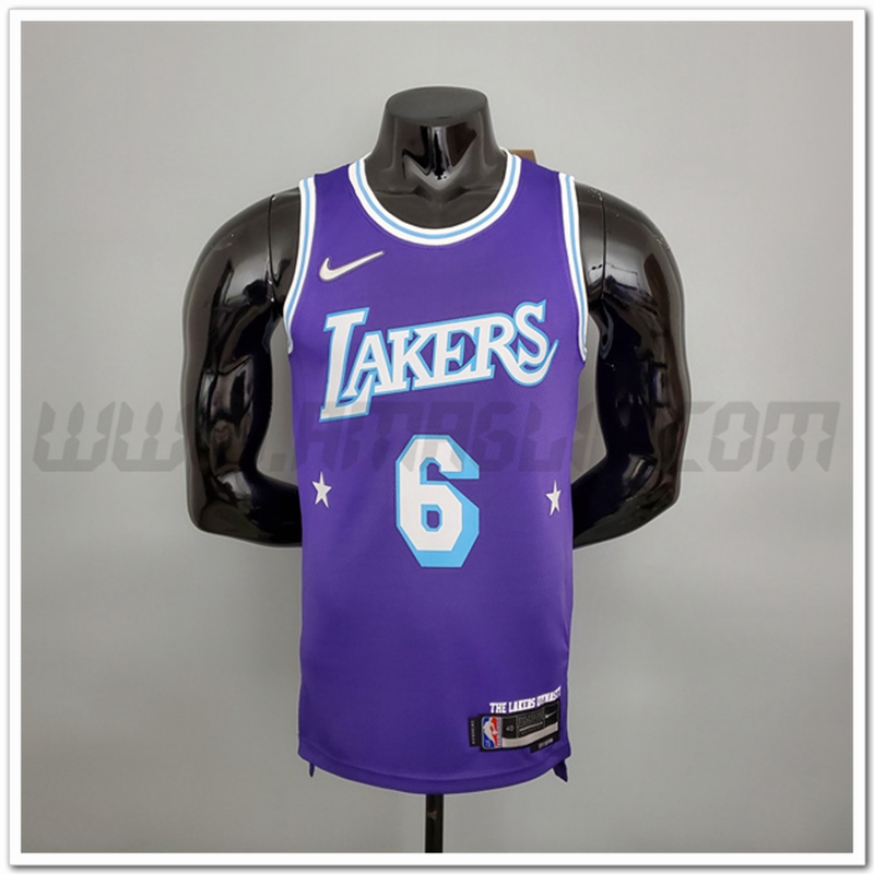 Maglia Los Angeles Lakers (James #6) Porpora 75°anniversario Citta