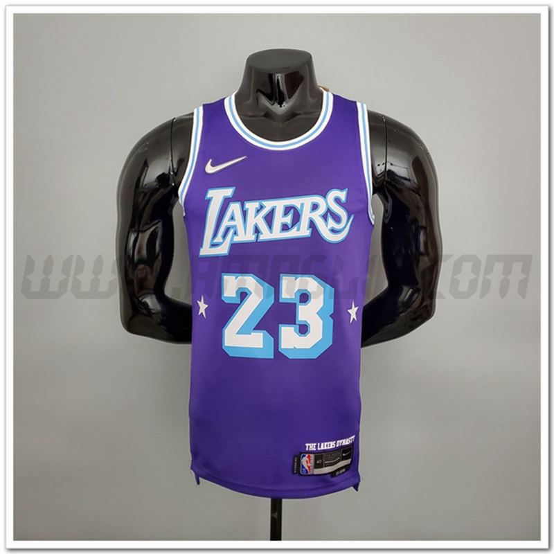 Maglia Los Angeles Lakers (James #23) Porpora 75°anniversario Citta