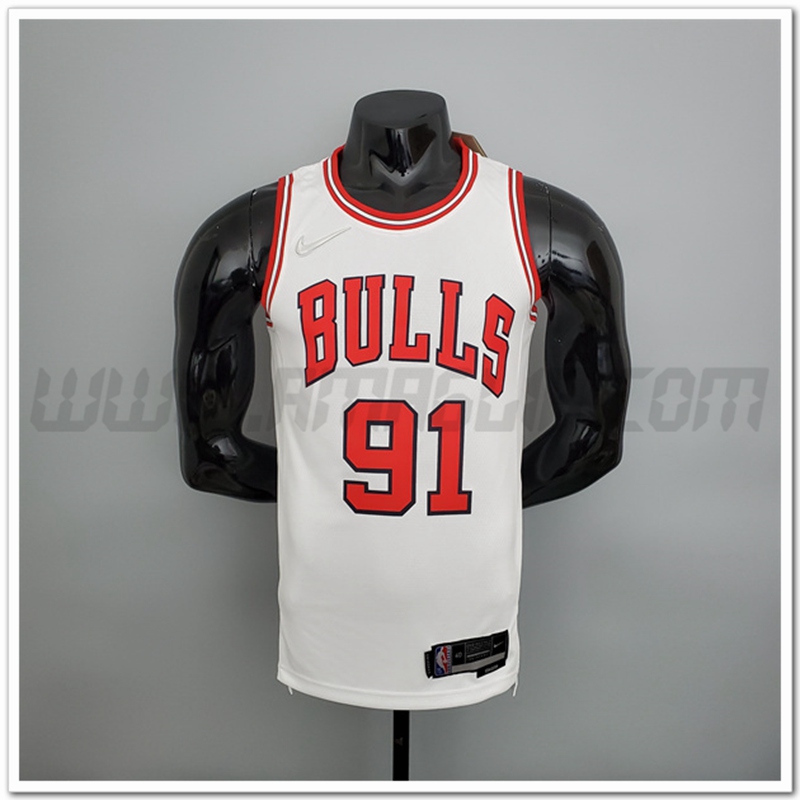 Maglia Chicago Bulls (Rodman #91) Bianco 75°anniversario