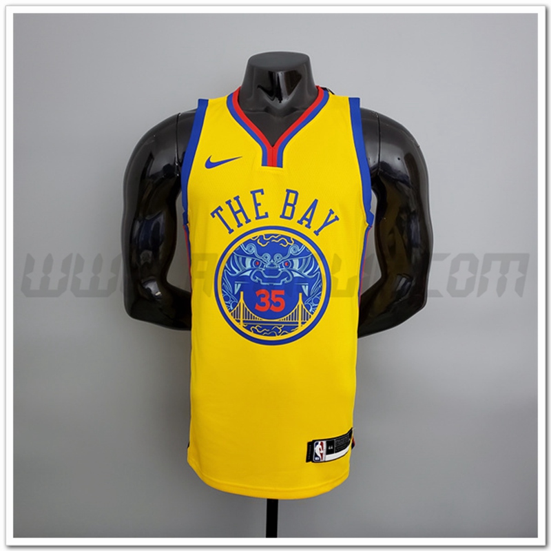 Maglia Golden State Warriors (Durant #35) 2018 Giallo Chinese Dragon Robe