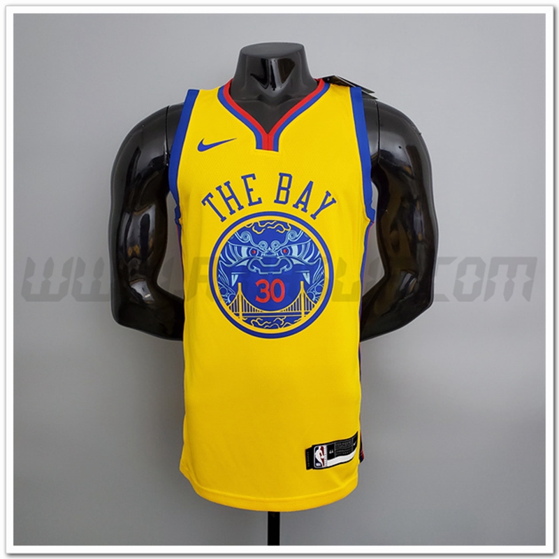 Maglia Golden State Warriors (Warriors #30) 2018 Giallo Chinese Dragon Robe