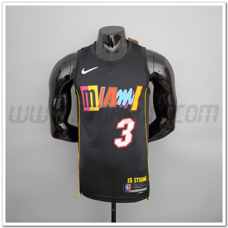 Maglia Miami Heat (Wade #3) Stagione 2022 Nero Citta