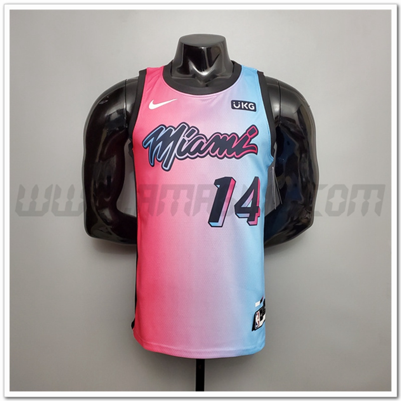 Nuovo Maglia Miami Heat (Herro #14) Citta Rose/Blu Colore Sfumato