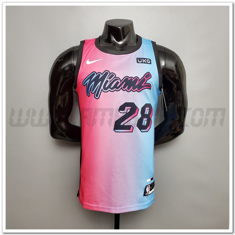 Nuovo Maglia Miami Heat (Iguodala #28) Citta Rose/Blu Colore Sfumato