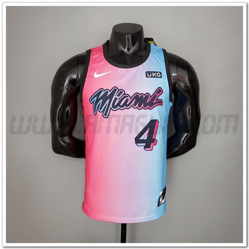 Nuovo Maglia Miami Heat (Oladipo #4) Citta Rose/Blu Colore Sfumato