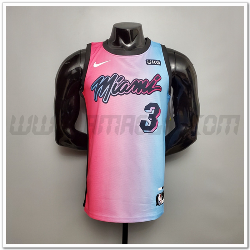 Nuovo Maglia Miami Heat (Wade #3) Citta Rose/Blu Colore Sfumato
