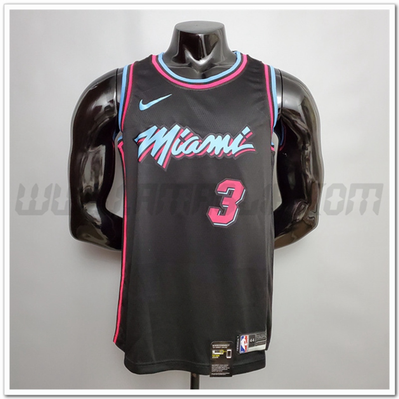 Maglia Miami Heat (Wade #3) Nero Encolure Ronde
