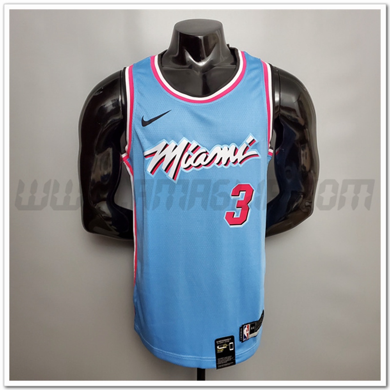 Maglia Miami Heat (Wade #3) Blu Encolure Ronde