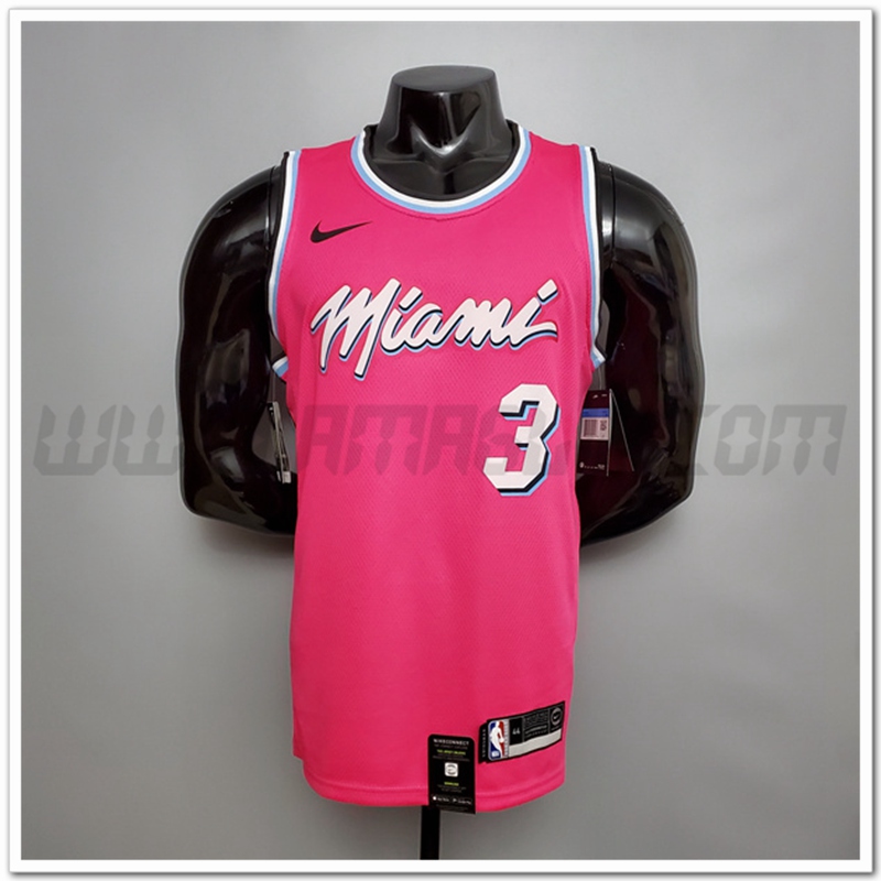 Maglia Miami Heat (Wade #3) Rose Encolure Ronde