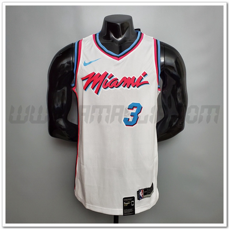 Maglia Miami Heat (Wade #3) Bianco V-collerette