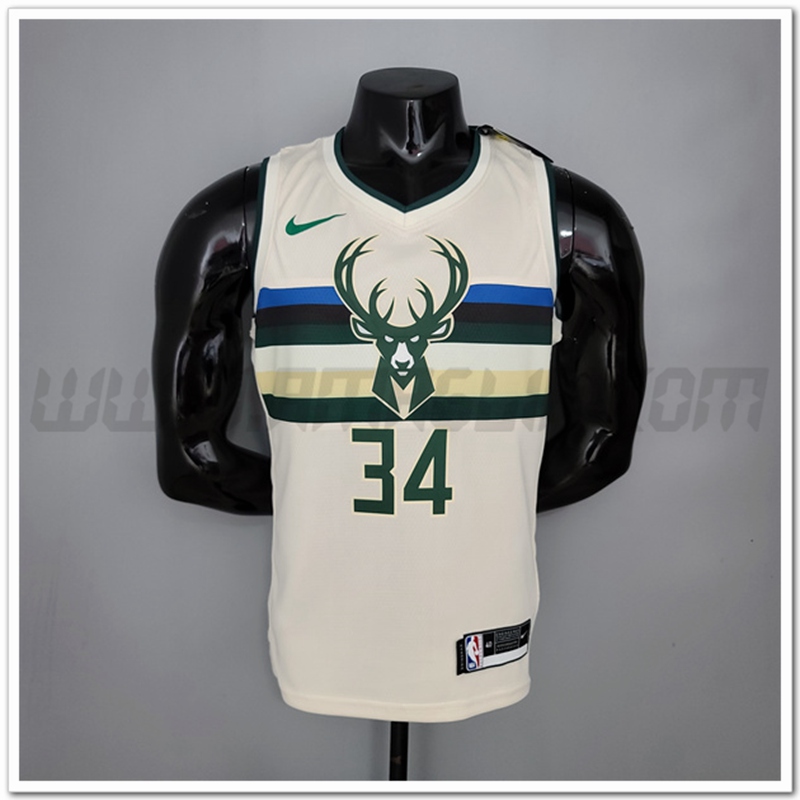 Maglia Milwaukee Bucks (Antetokounmpo #34) Striped Bianco